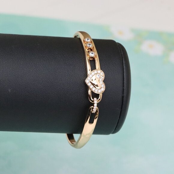 Rose Gold Bangle with Crystal Heart Center, XPBL0579 - Picture 9 of 12